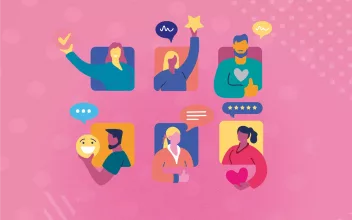 Graphic illustration on a pink background. The illustration includes 6 different characters representing different genders and races, with speech bubble graphics coming from each character | CoppaFeel!