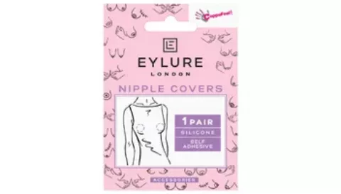 An image of Eylure x CoppaFeel! nipple covers packaging | Packaging is pink with different illustrations of chests, boobs and pecs
