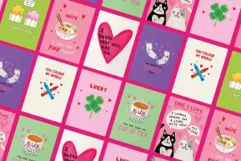 A collage of Scribbler x CoppaFeel! valentines day cards 2023 on a pink background